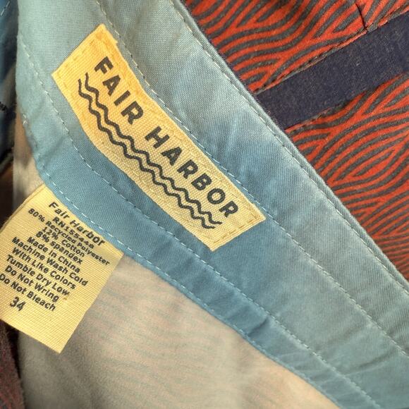 Fair Harbor Swim Trunks Mens 34 Red Geometric Board Shorts Swim Surf Casual - Picture 9 of 10